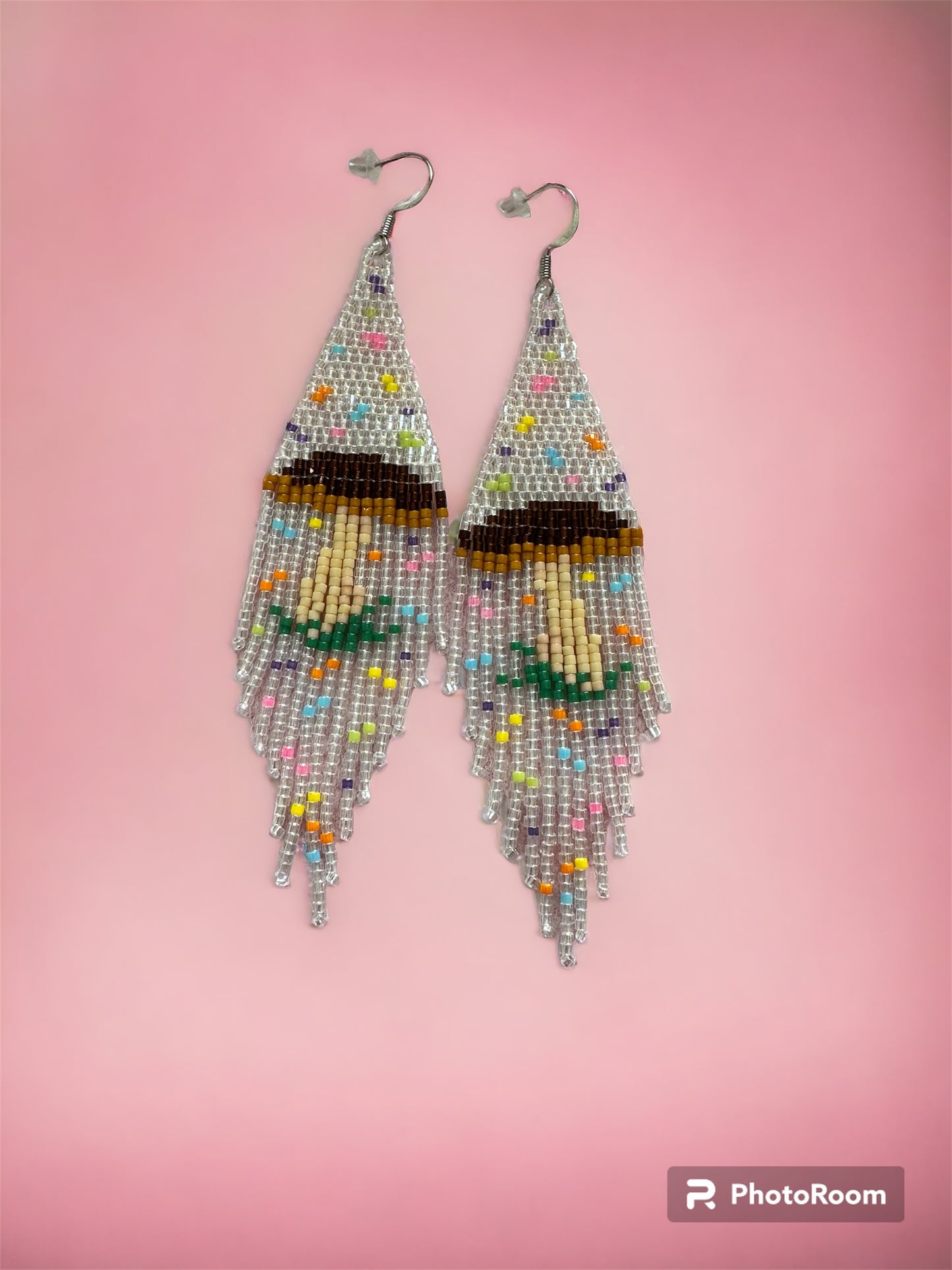 Confetti Mushroom Beaded Fringe Earrings