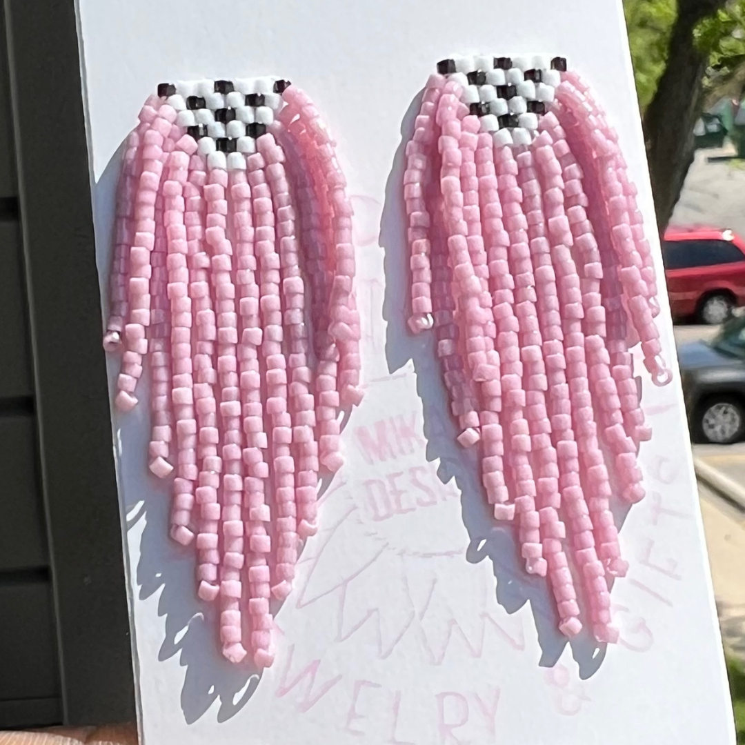 Angelica Fringe Studs in Pink
