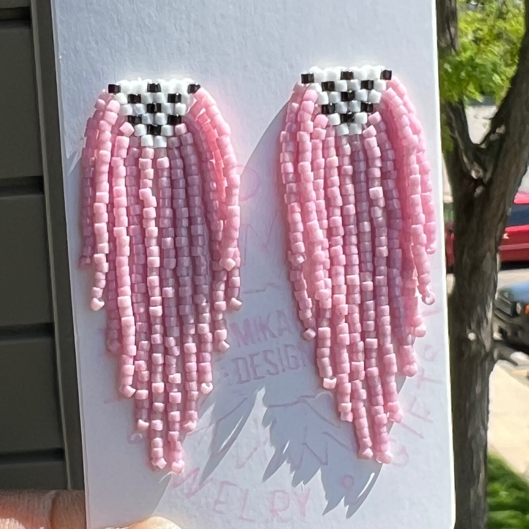 Angelica Fringe Studs in Pink
