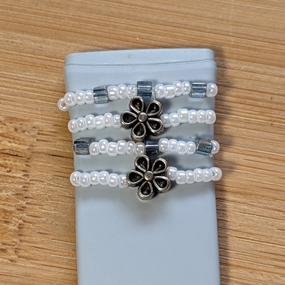 Antique Silver Flowers Beaded Smartwatch Band Charms