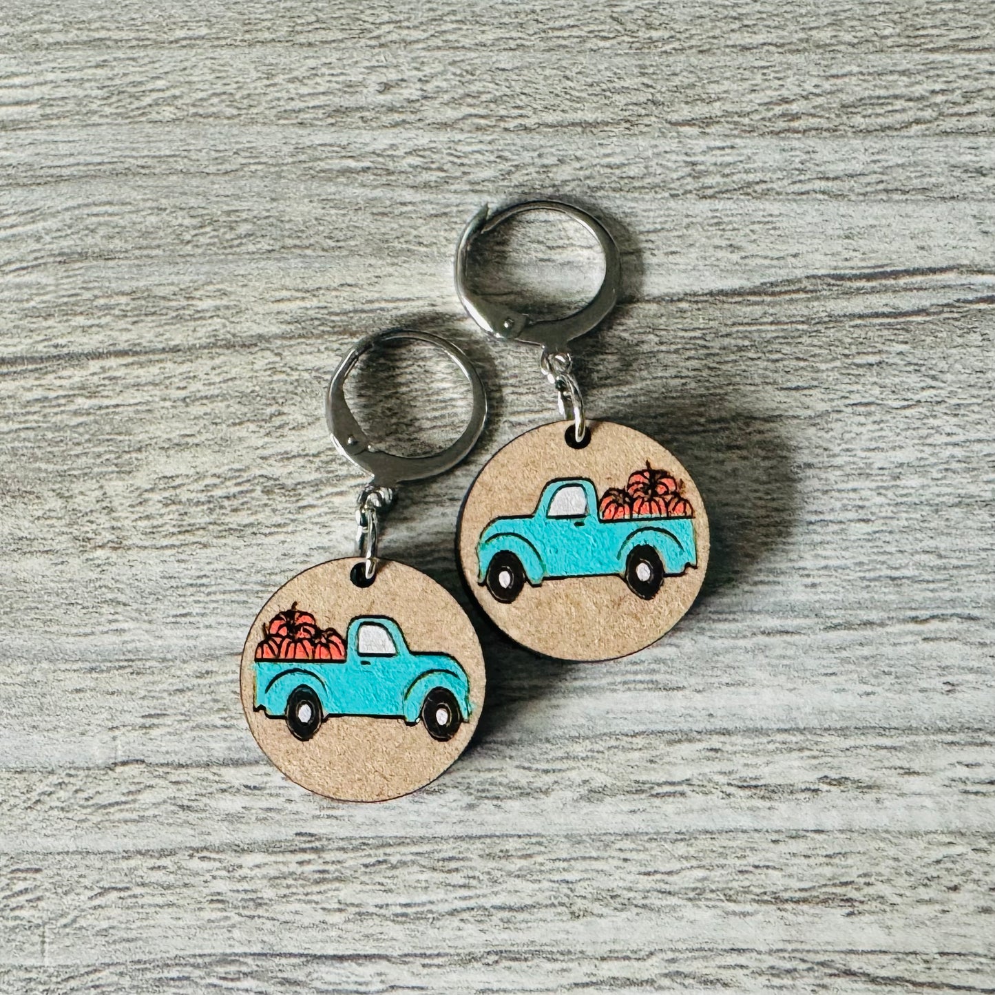 Pumpkin Truck Huggie Earrings