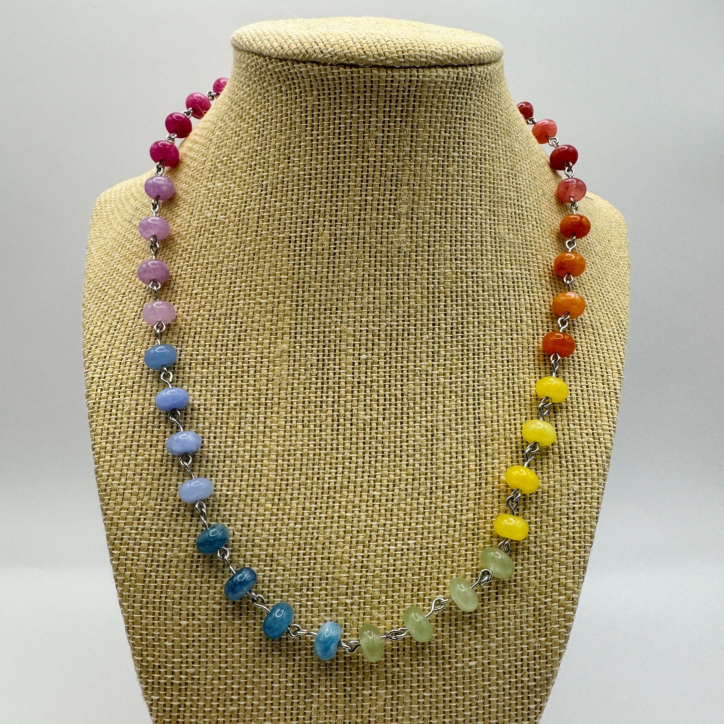 Rainbow Delight Gemstone Necklace (Stainless Steel)