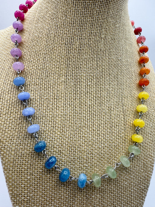 Rainbow Delight Gemstone Necklace (Stainless Steel)