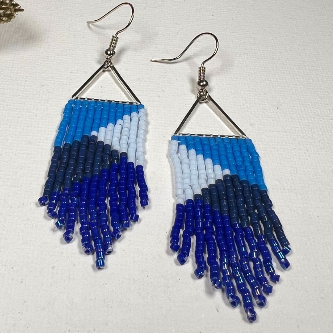 Louella Fringe Earrings in Blue Denim