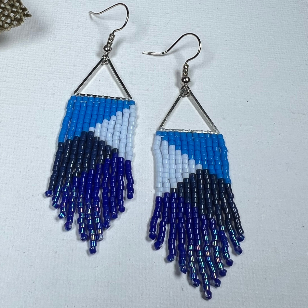 Louella Fringe Earrings in Blue Denim