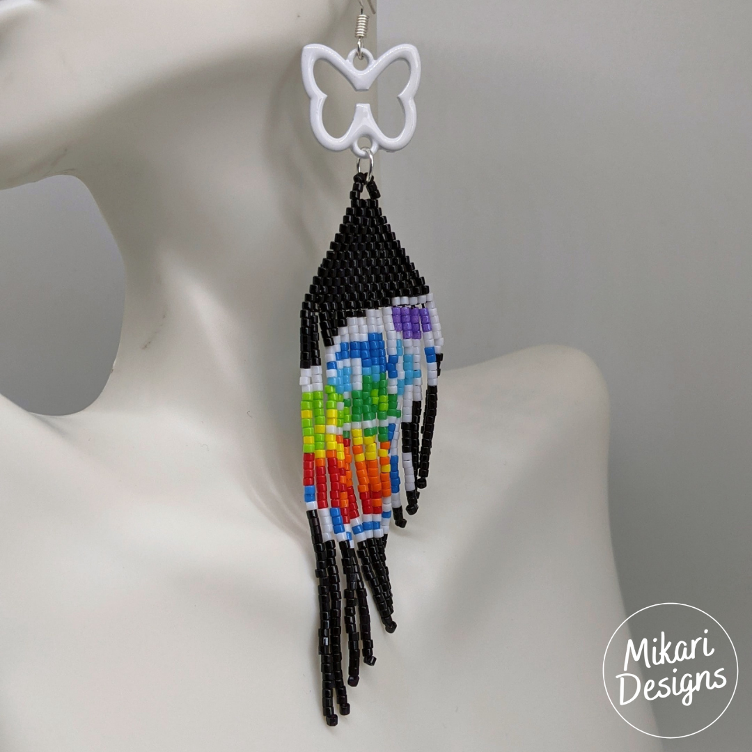 Rainbow Butterfly Fringe Earrings