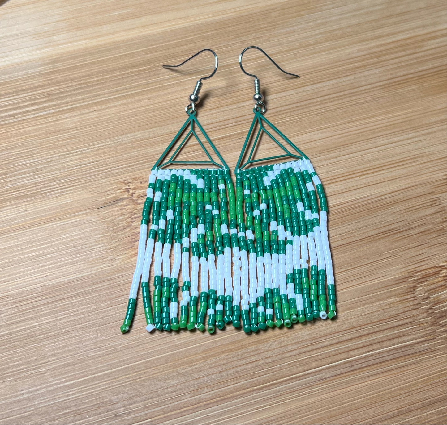 Monstera Green Triangle Fringe Earrings