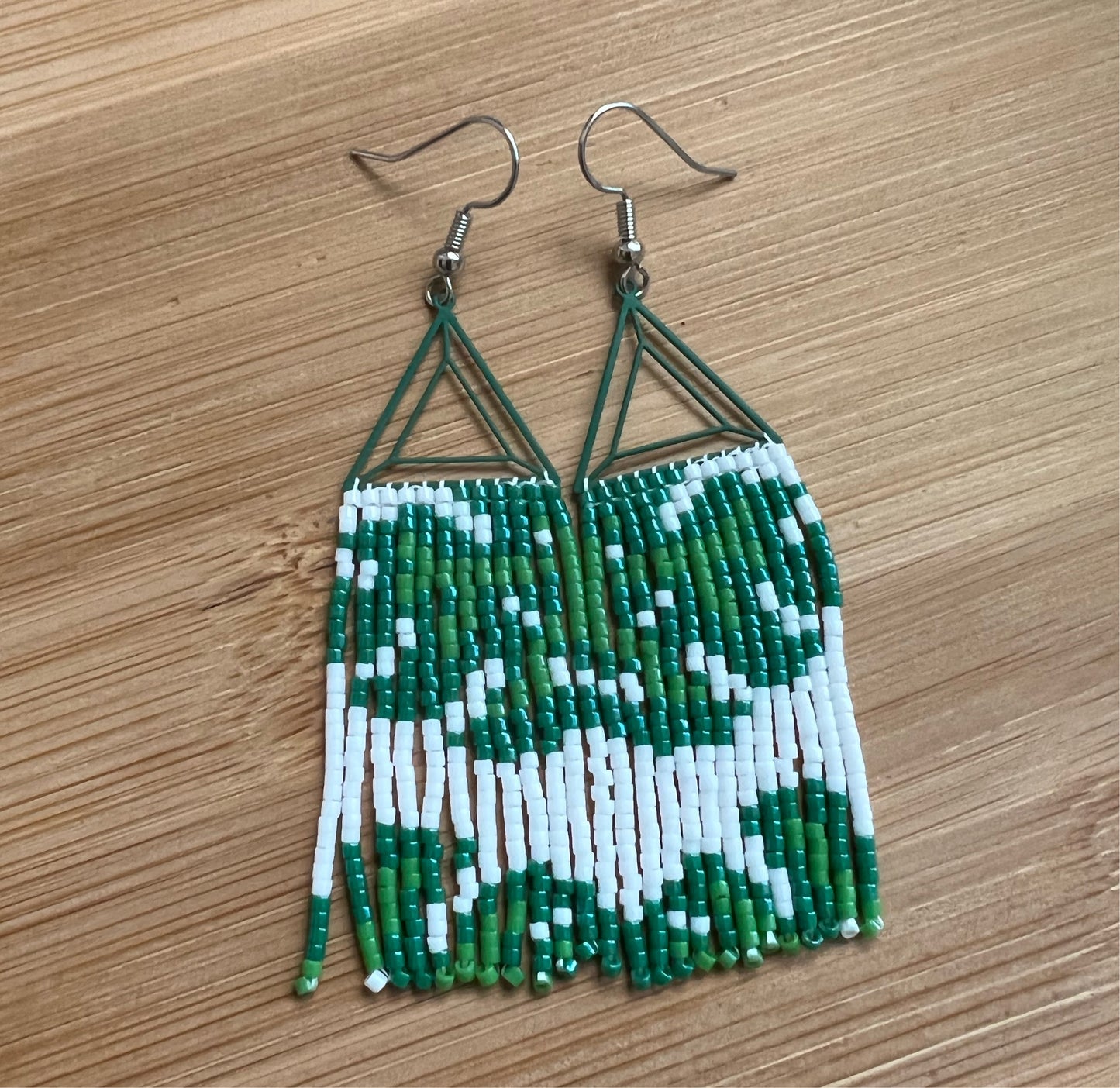 Monstera Green Triangle Fringe Earrings