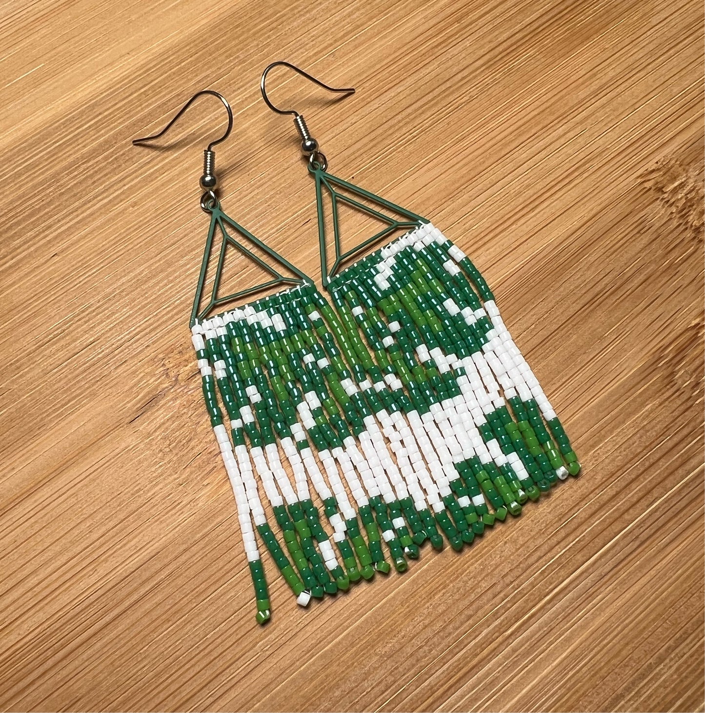 Monstera Green Triangle Fringe Earrings